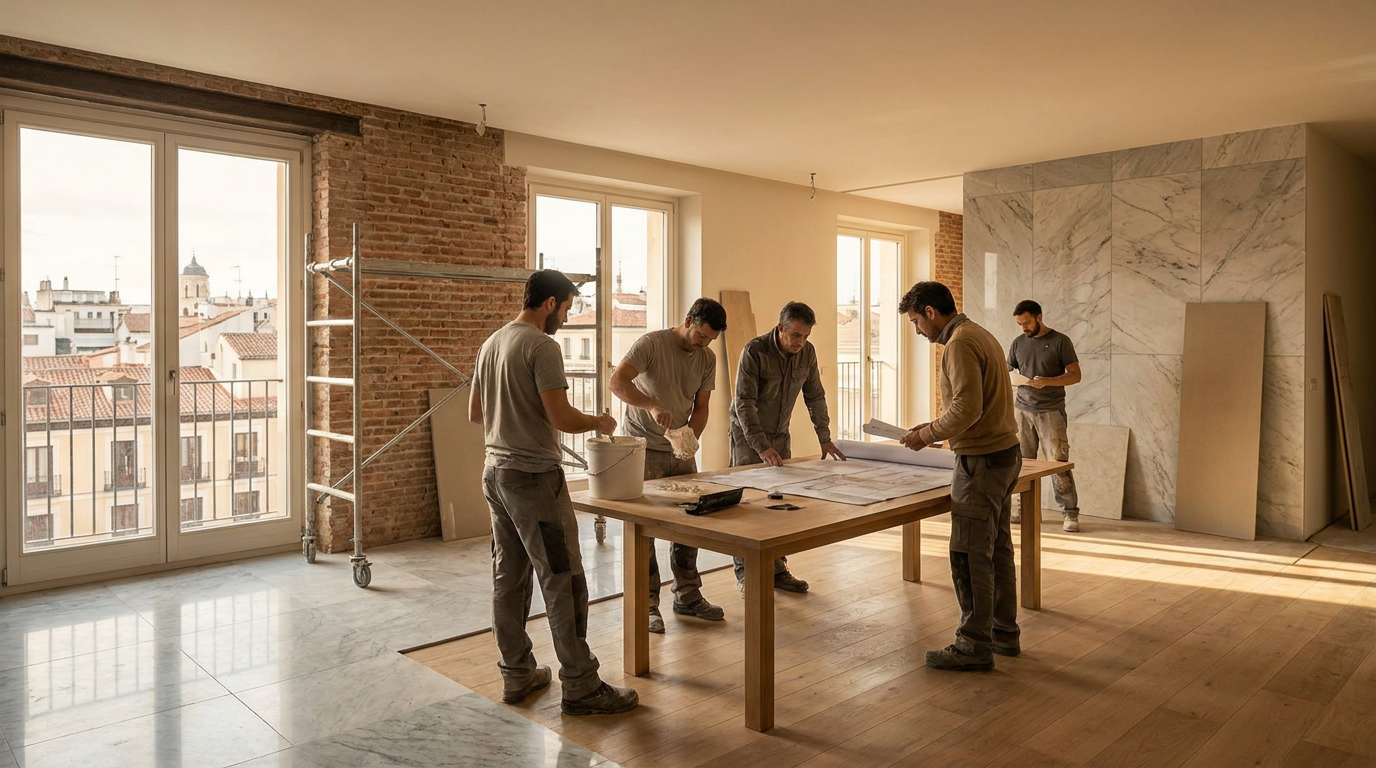 Piso reformado para alquilar en Madrid con salón, cocina abierta y vistas